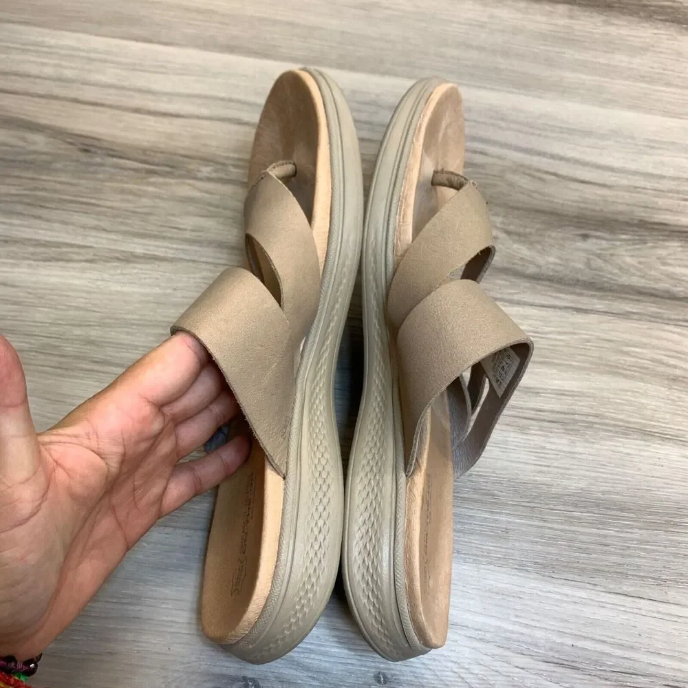 Skechers On‎ The Go Luxe Womens Thong Sandal US Size 10 Brown Leather